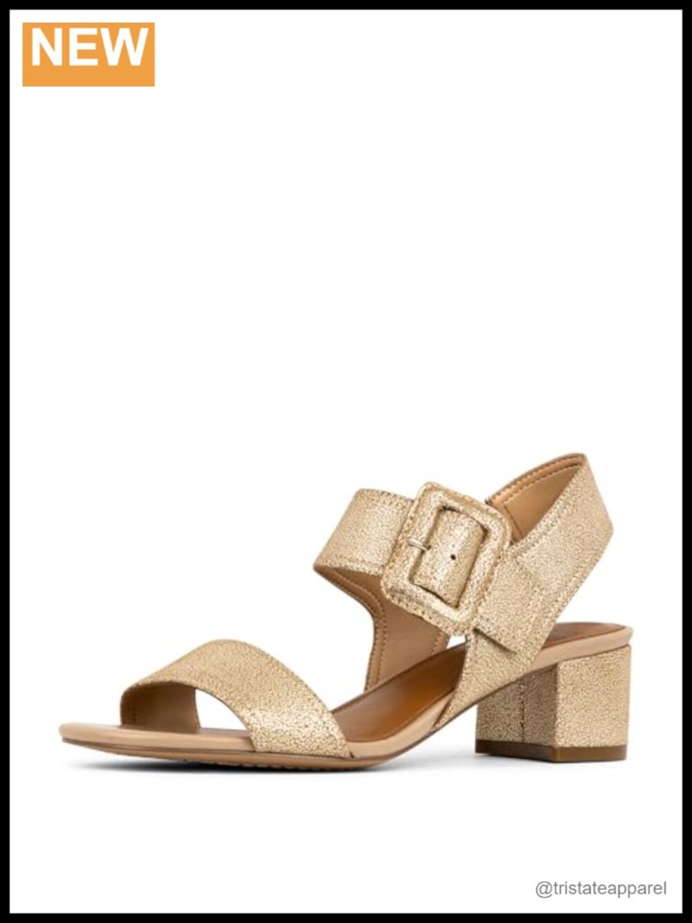 Metallic Brush Off Leather Slingback Heeled Sandal Memory Foam Block Heel